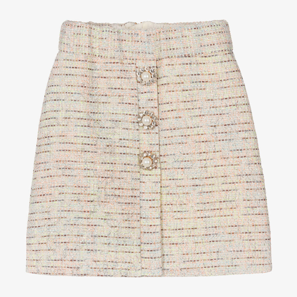 Junona - Girls Ivory & Silver Tweed Skirt | Childrensalon