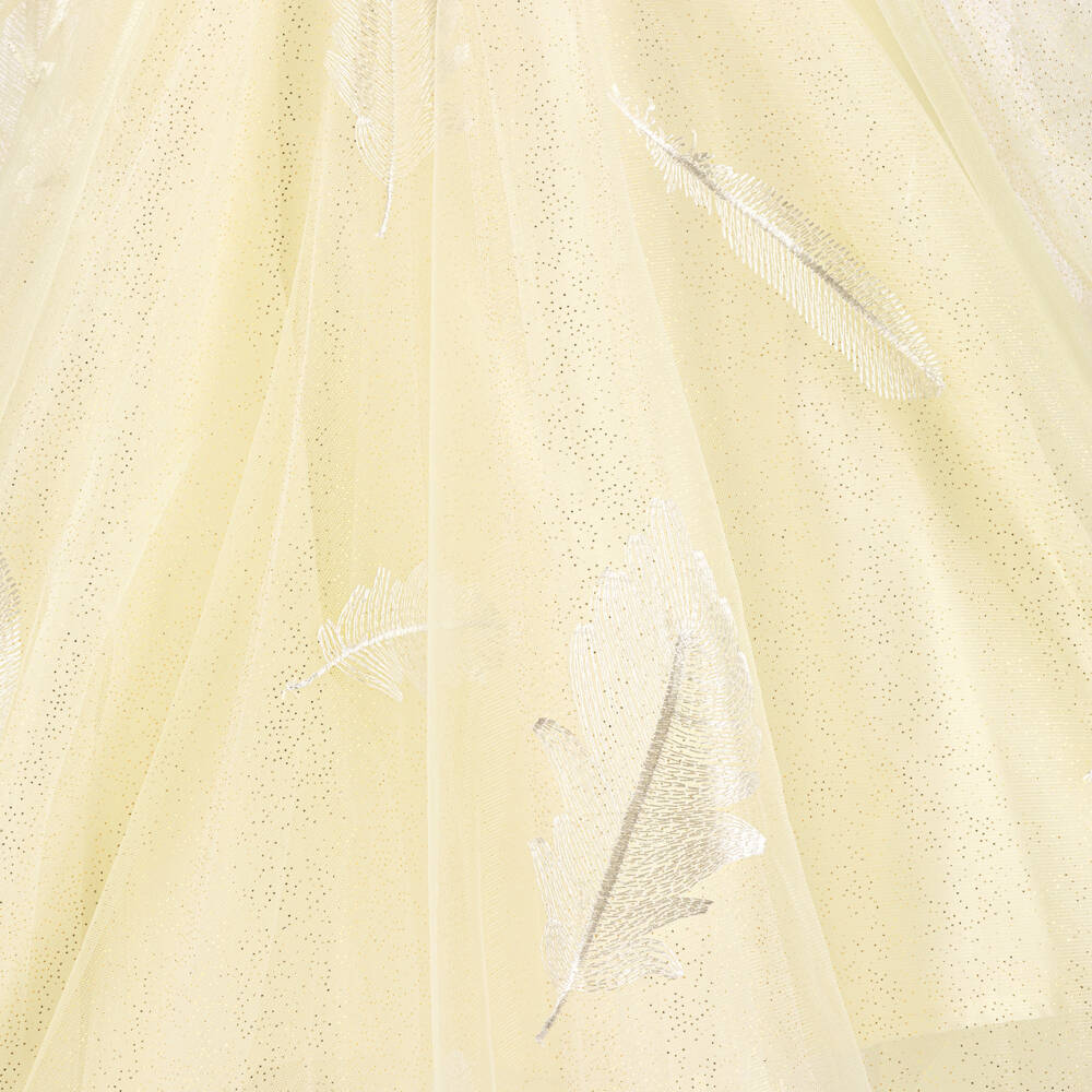 Junona-Girls Ivory Tulle Dress with Embroidered Feathers | Childrensalon Outlet