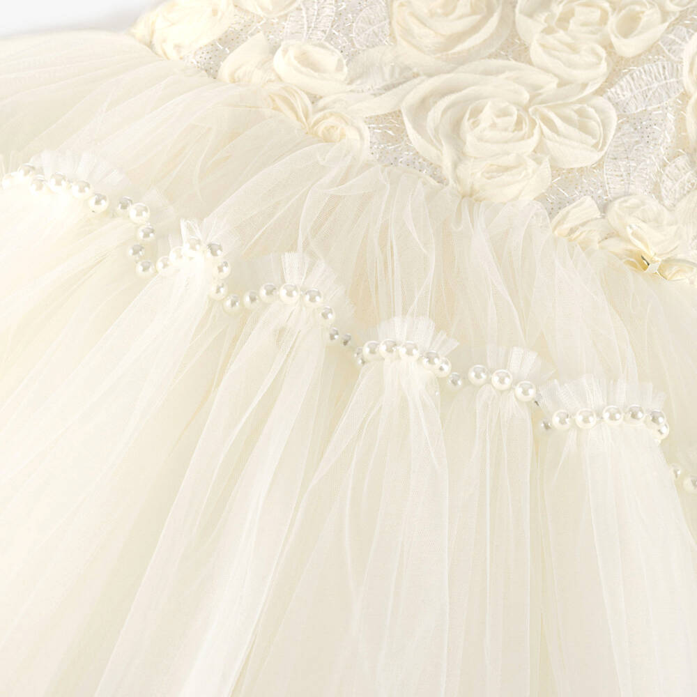 Junona-Girls Ivory Tulle Dress with Rose Appliqués | Childrensalon Outlet