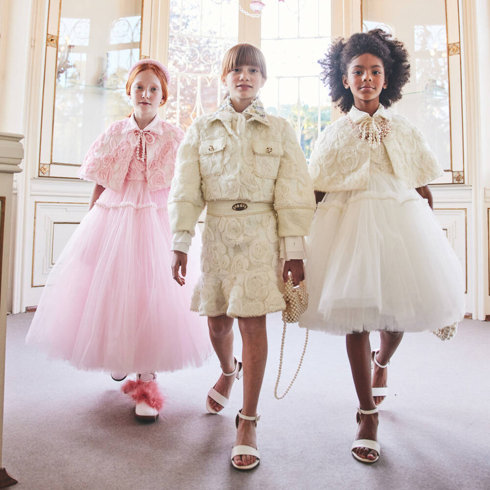 Junona-Girls Ivory Tulle Dress with Rose Appliqués | Childrensalon Outlet