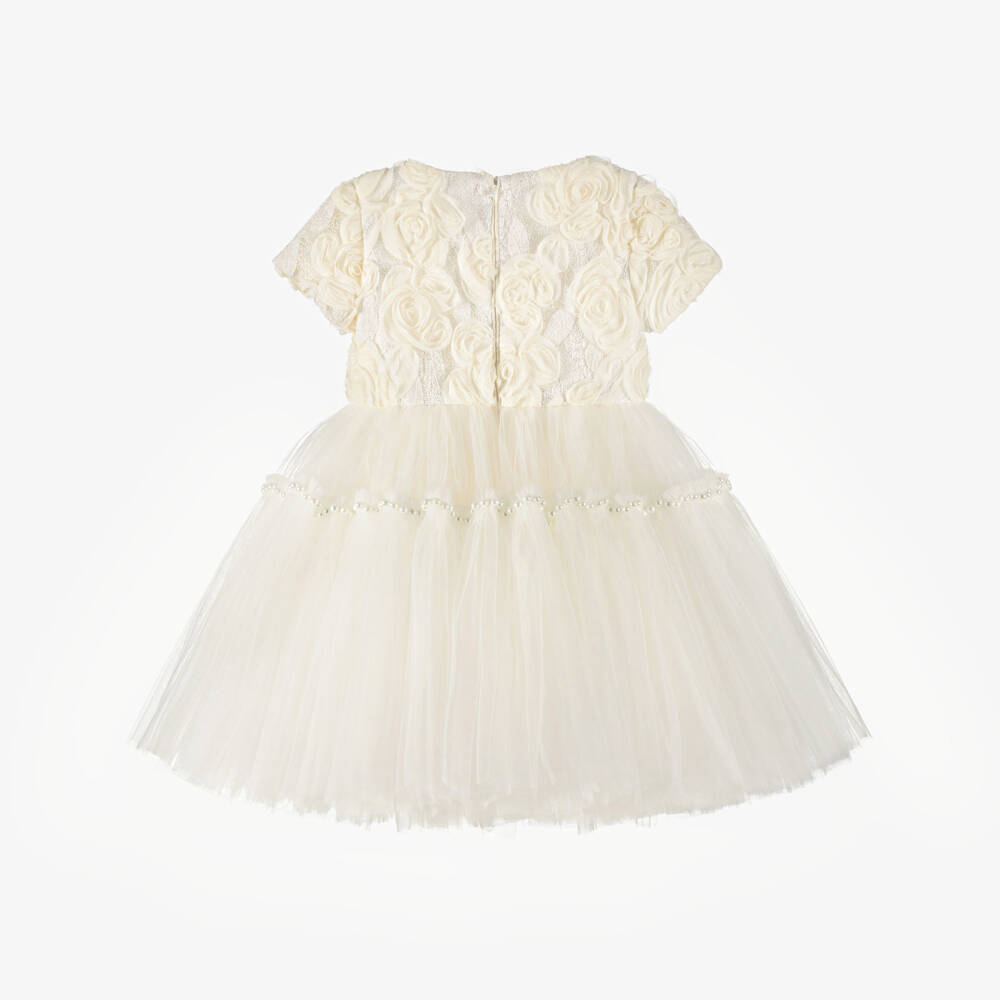 Junona-Girls Ivory Tulle Dress with Rose Appliqués | Childrensalon Outlet