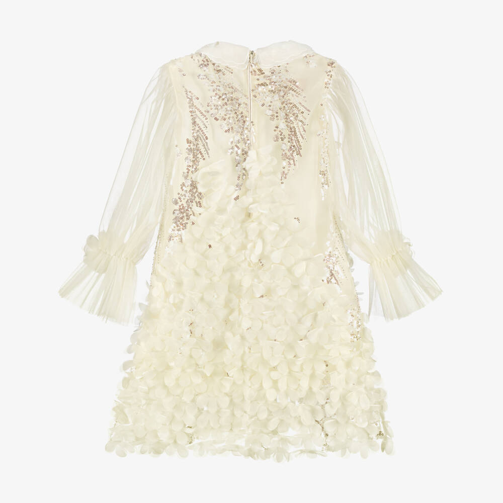 Junona-Girls Ivory Tulle Dress with Sequin & Floral Embellishments | Childrensalon Outlet