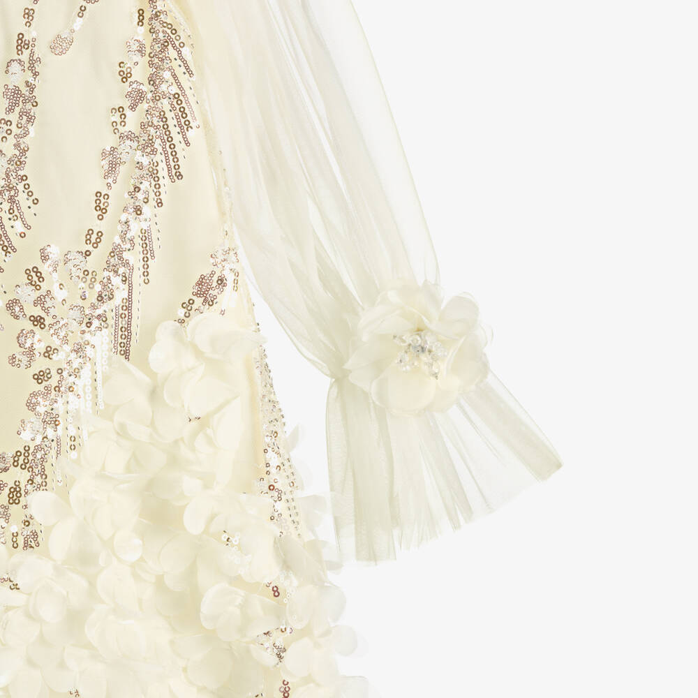 Junona-Girls Ivory Tulle Dress with Sequin & Floral Embellishments | Childrensalon Outlet