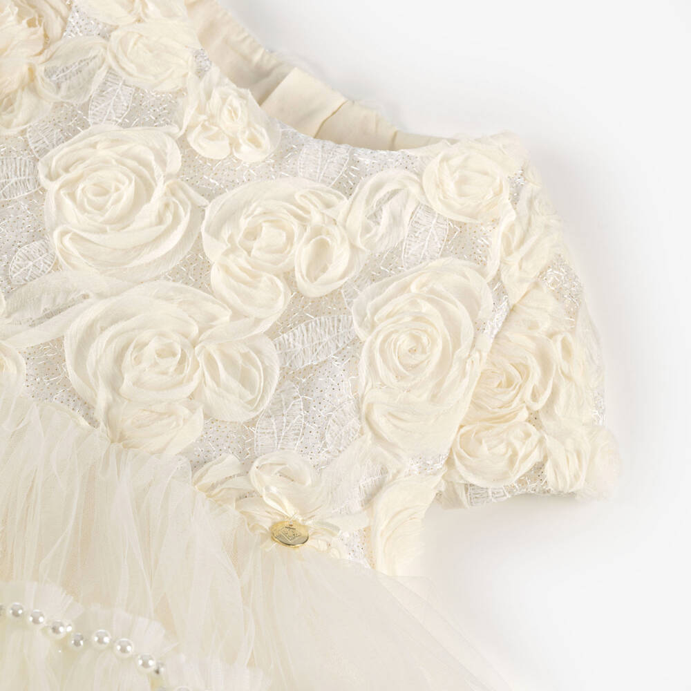 Junona-فستان تول عاجي للبنات مزين بالورود | Childrensalon Outlet