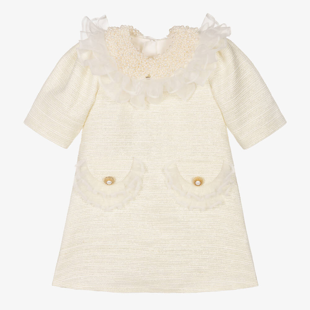 Junona - Tweedkleid mit Perlenkragen elfenb. | Childrensalon
