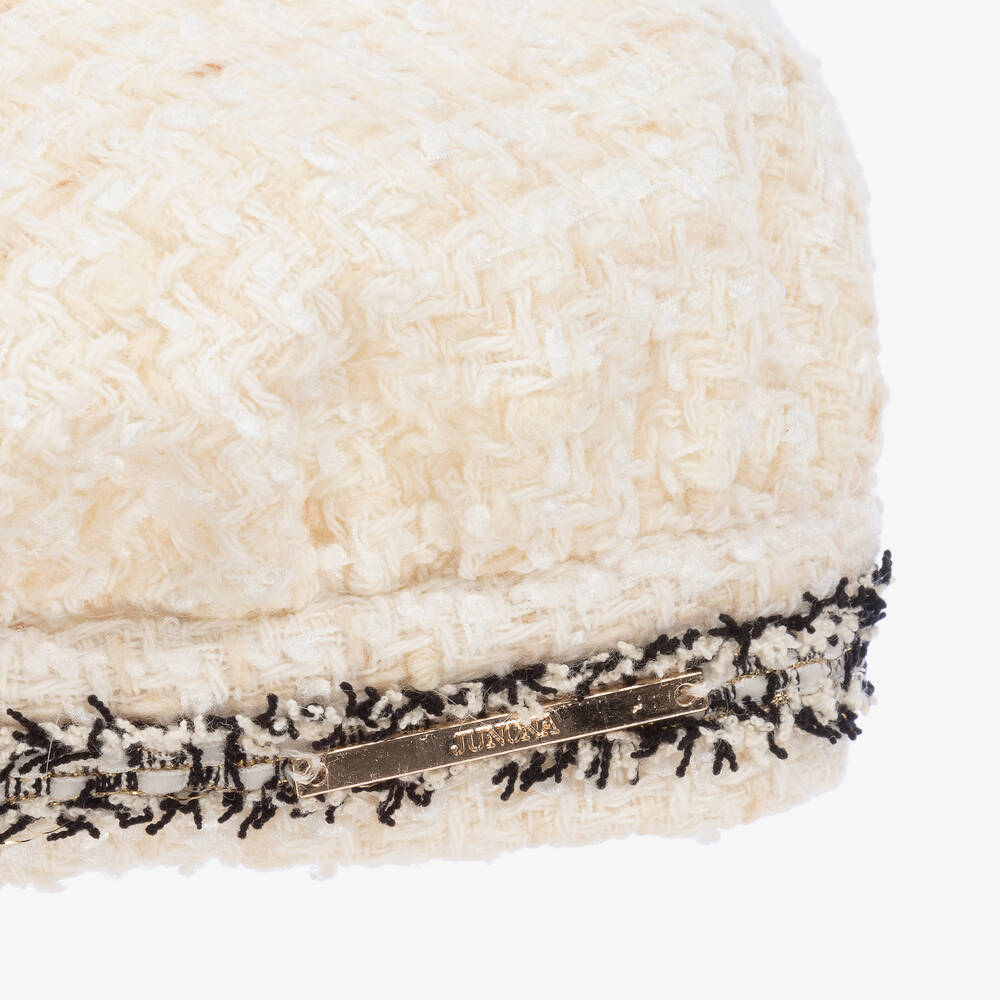 Junona-قبعة بيريه بوم-بوم مزيج صوف وتويد لون عاجي | Childrensalon Outlet