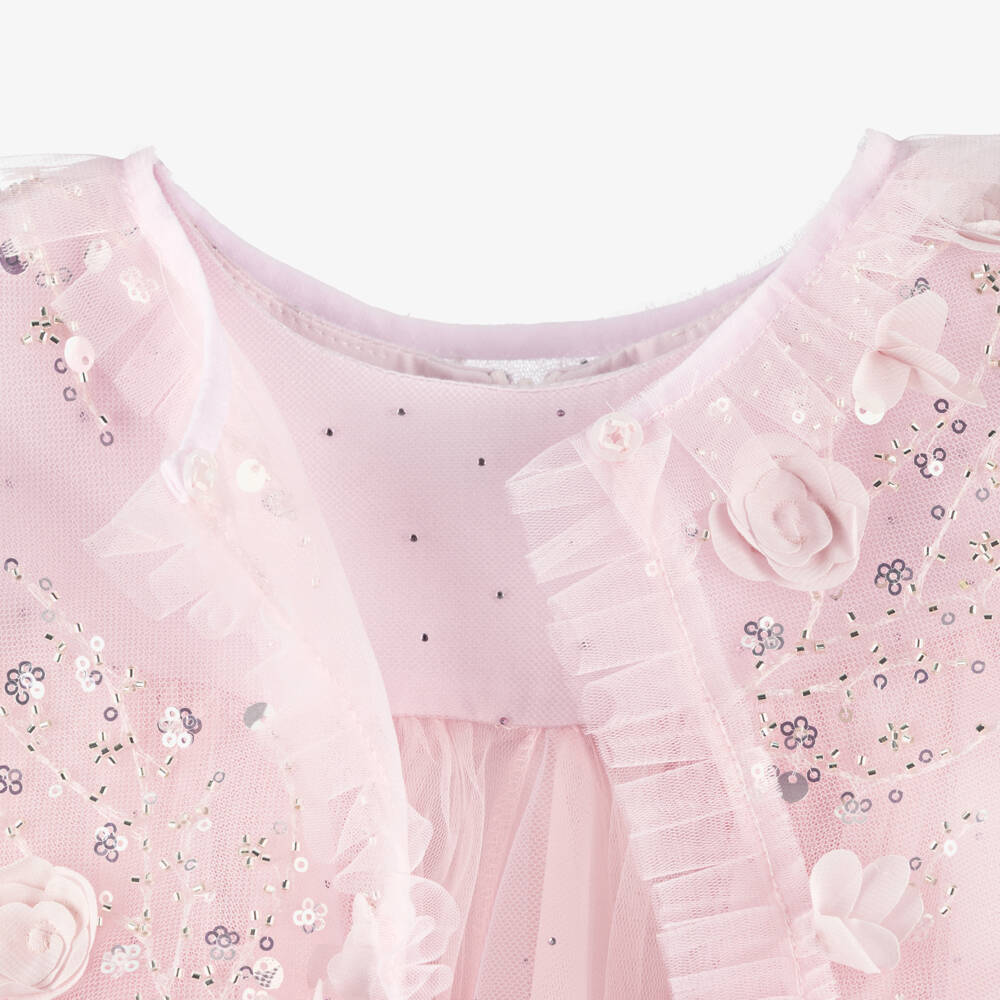 Junona-Girls Lilac Pink Tulle Dress with Beaded Collar | Childrensalon Outlet