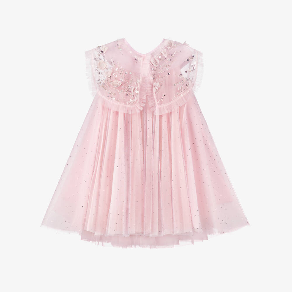 Junona-Girls Lilac Pink Tulle Dress with Beaded Collar | Childrensalon Outlet