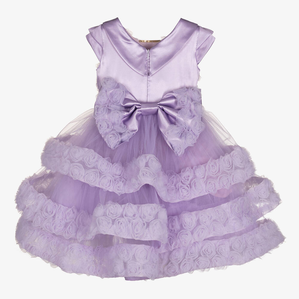 Junona-Girls Lilac Purple Floral Tulle Dress | Childrensalon Outlet