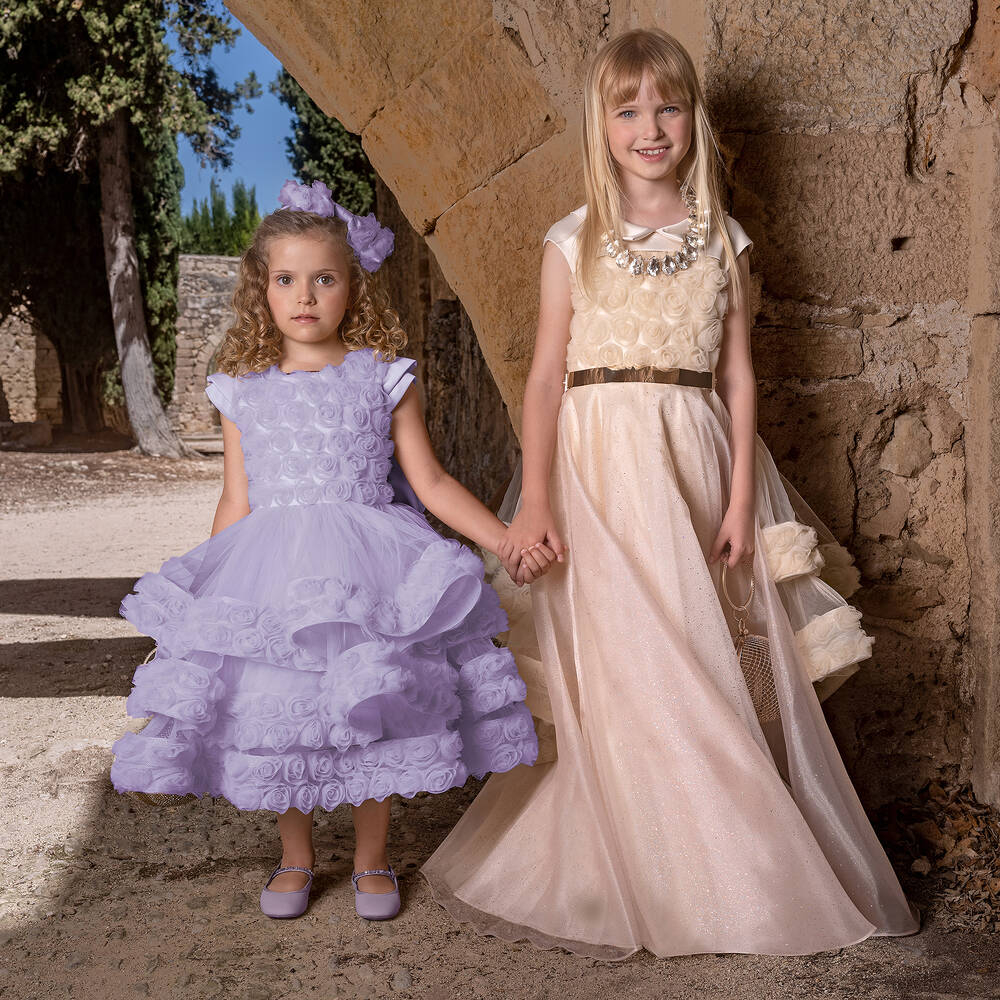 Junona-Girls Lilac Purple Floral Tulle Dress | Childrensalon Outlet