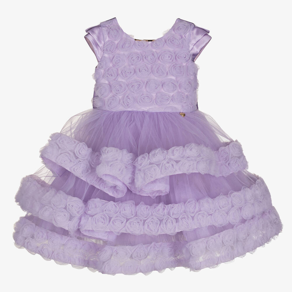 Junona - Girls Lilac Purple Floral Tulle Dress | Childrensalon