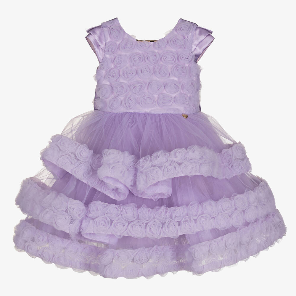 Junona - Robe lilas en tulle à fleurs fille | Childrensalon