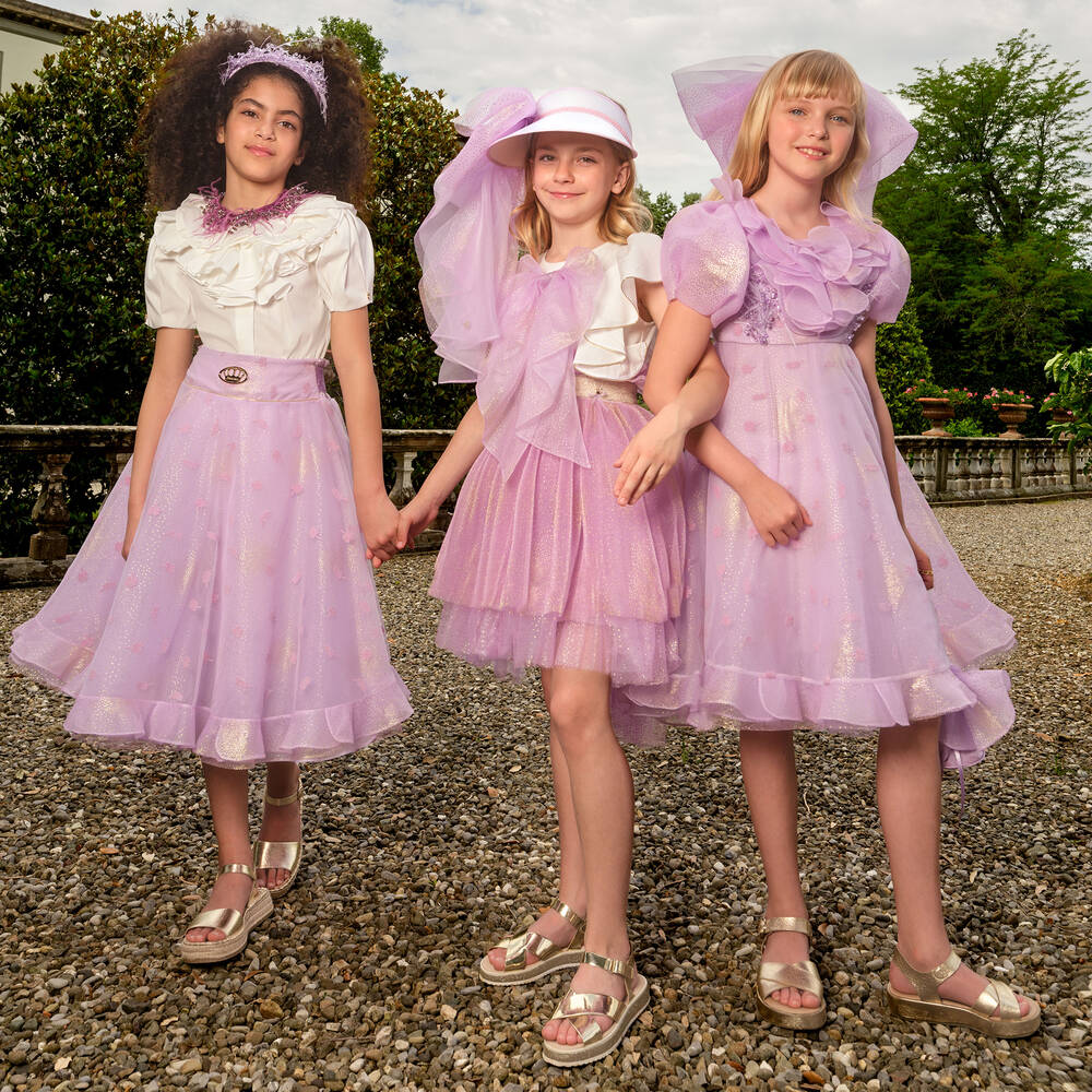 Junona-Girls Lilac Purple Floral Tulle Dress | Childrensalon Outlet