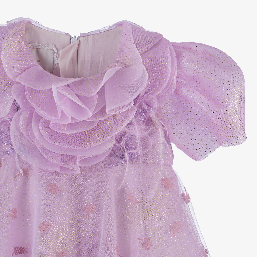 Junona-Girls Lilac Purple Floral Tulle Dress | Childrensalon Outlet