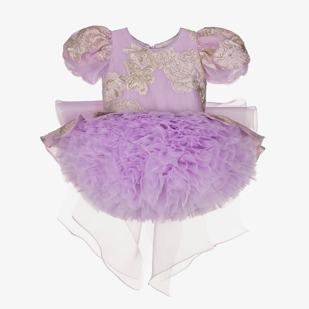 Junona - Girls Lilac Purple Organza Puffball Dress | Childrensalon