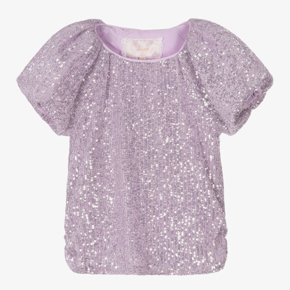 Junona - Girls Lilac Purple Sequin Blouse | Childrensalon