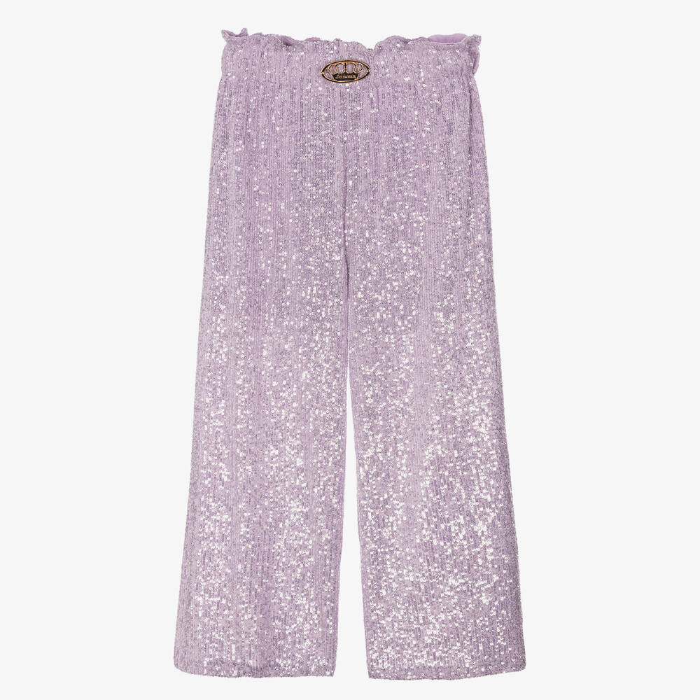 Junona - Girls Lilac Purple Sequin Trousers | Childrensalon