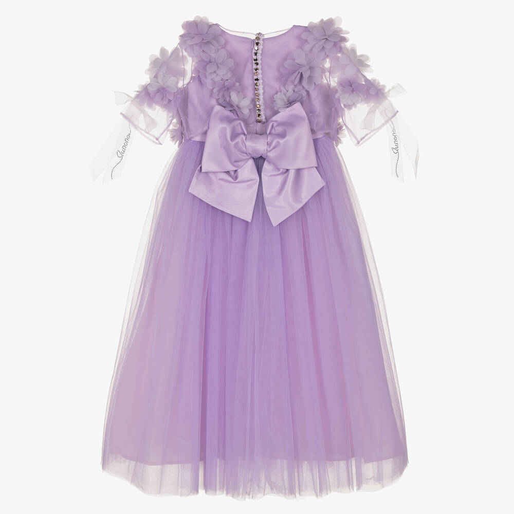 Junona-Сиреневое платье макси из тюля с цветами | Childrensalon Outlet
