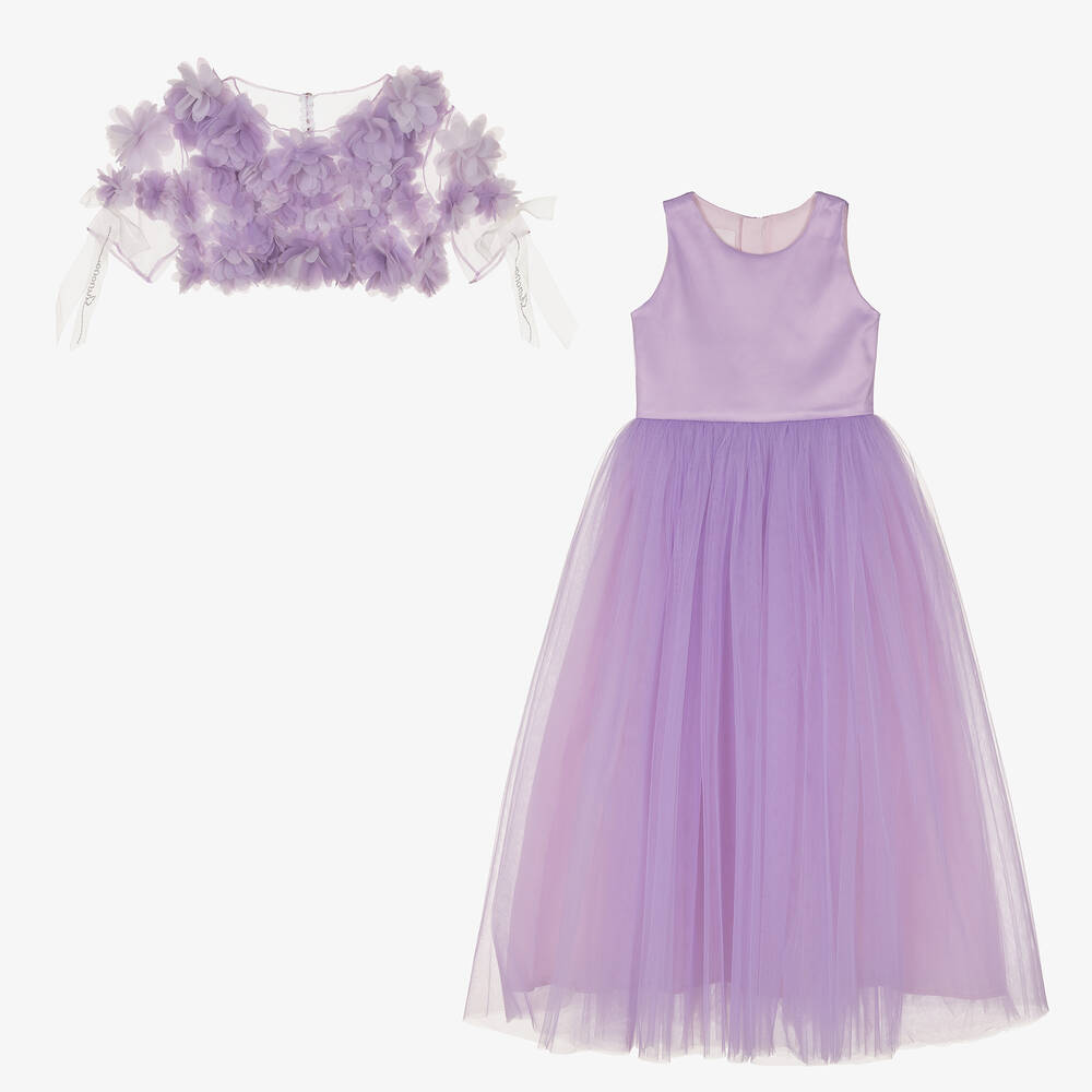Junona-Сиреневое платье макси из тюля с цветами | Childrensalon Outlet