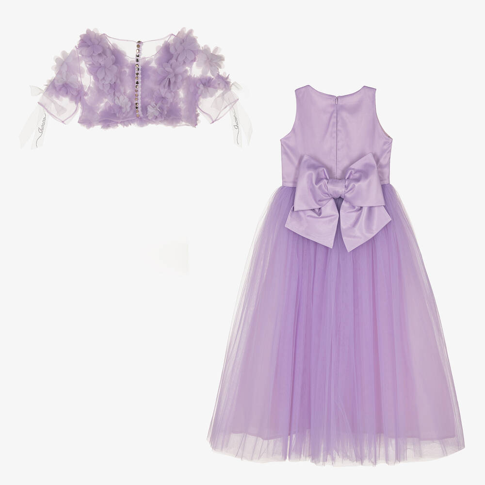 Junona-Сиреневое платье макси из тюля с цветами | Childrensalon Outlet