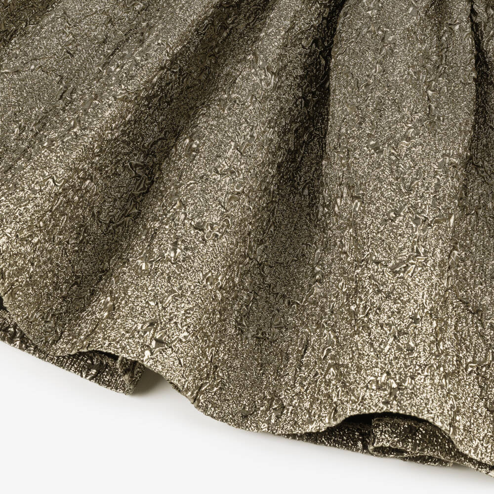 Junona-Girls Metallic Gold Ruffle Dress with Feather Trim | Childrensalon Outlet