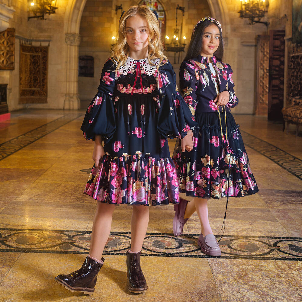 Junona-Синее шифоновое платье с цветами | Childrensalon Outlet