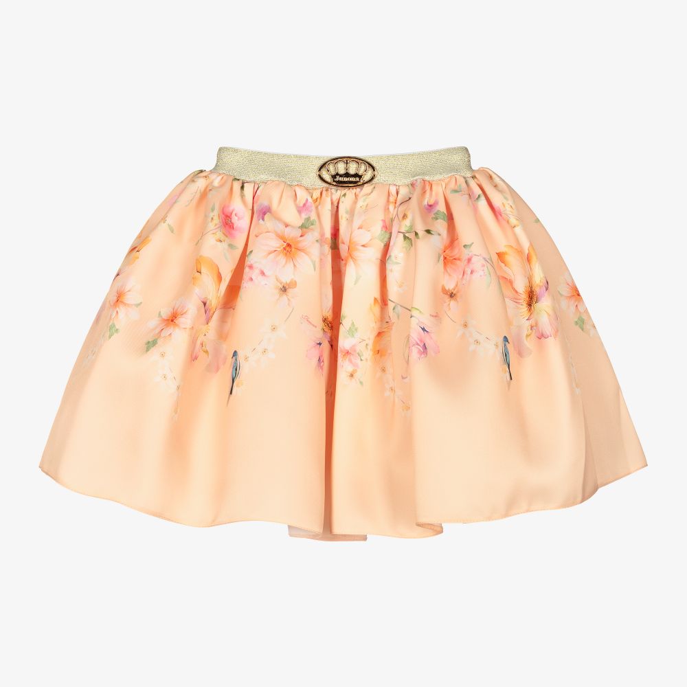 Junona - Girls Orange Floral Skirt | Childrensalon