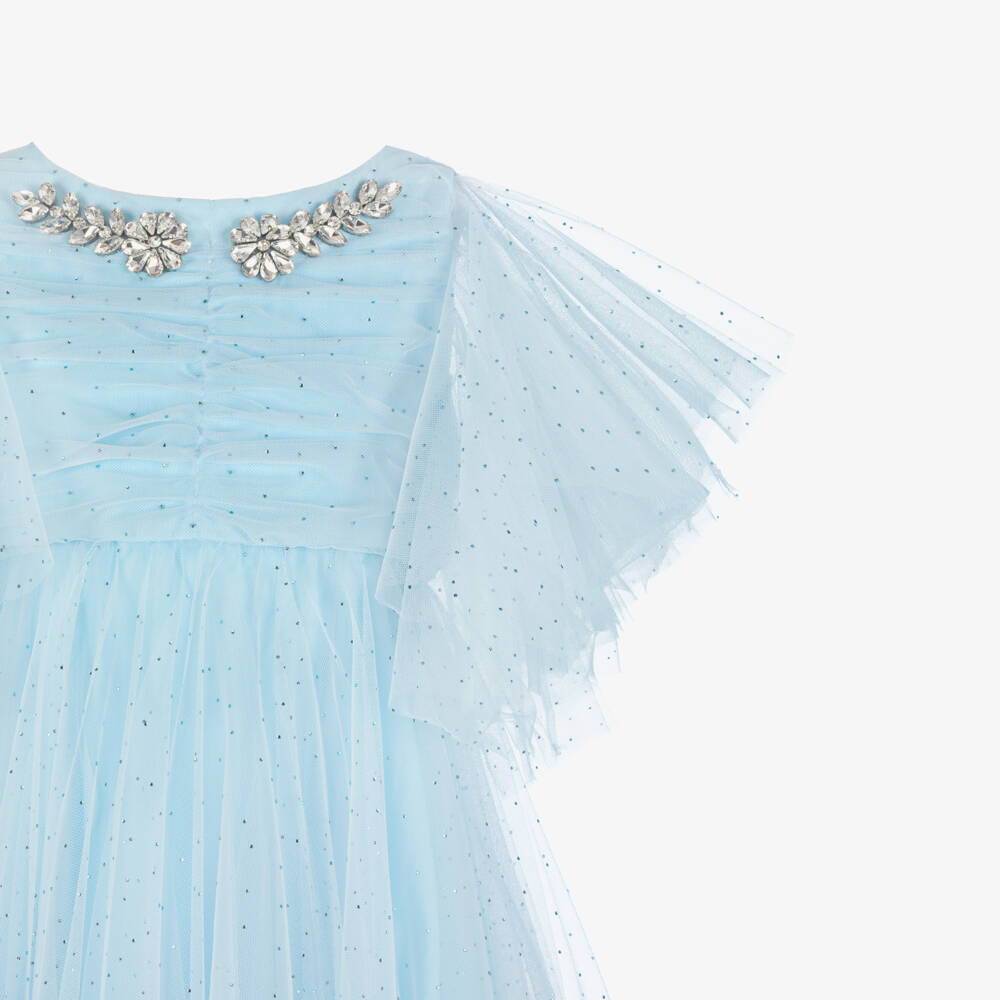 Junona-Girls Pale Blue Diamanté Tulle Dress | Childrensalon Outlet