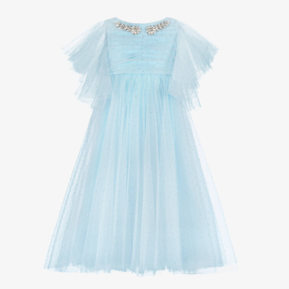 Junona-Girls Pale Blue Diamanté Tulle Dress | Childrensalon Outlet