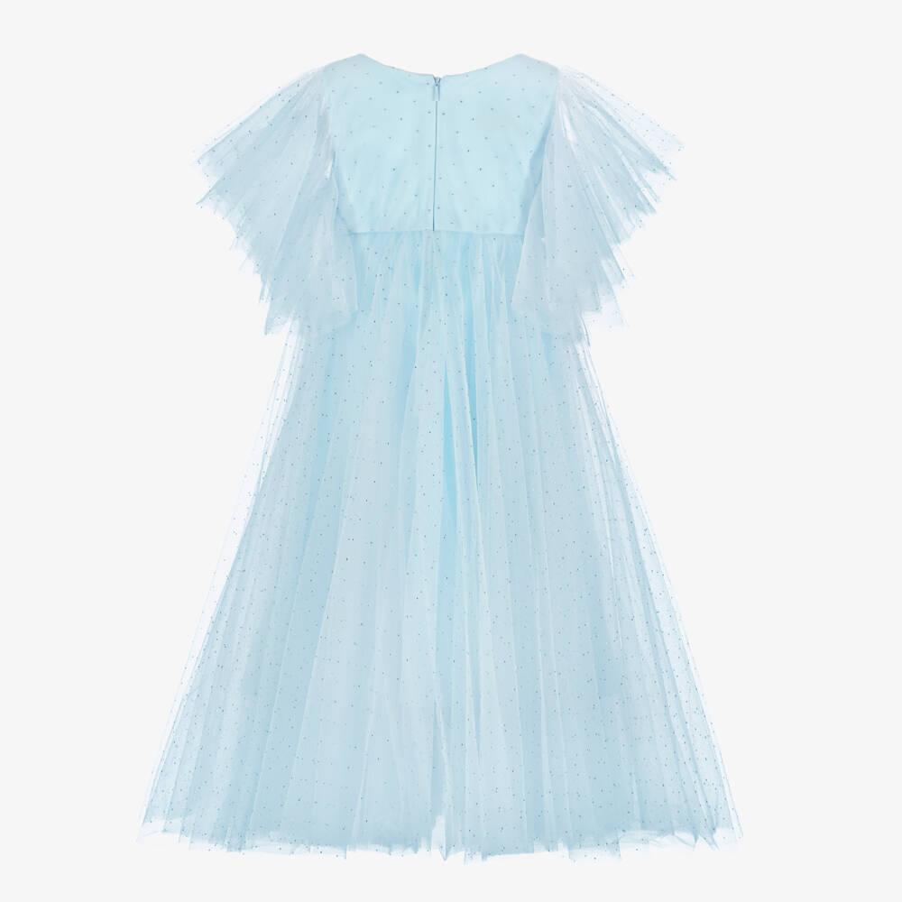 Junona-Girls Pale Blue Diamanté Tulle Dress | Childrensalon Outlet