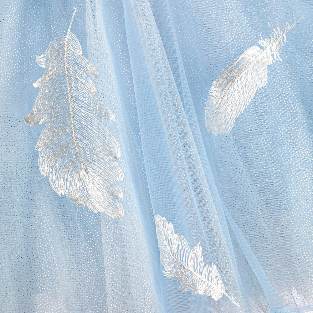Junona-Girls Pale Blue Glitter Tulle Dress with Feather Motifs | Childrensalon Outlet