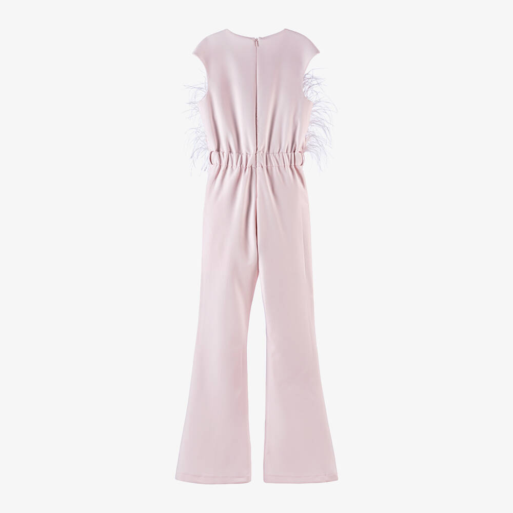 Junona-Girls Pale Pink Feather Jumpsuit | Childrensalon Outlet