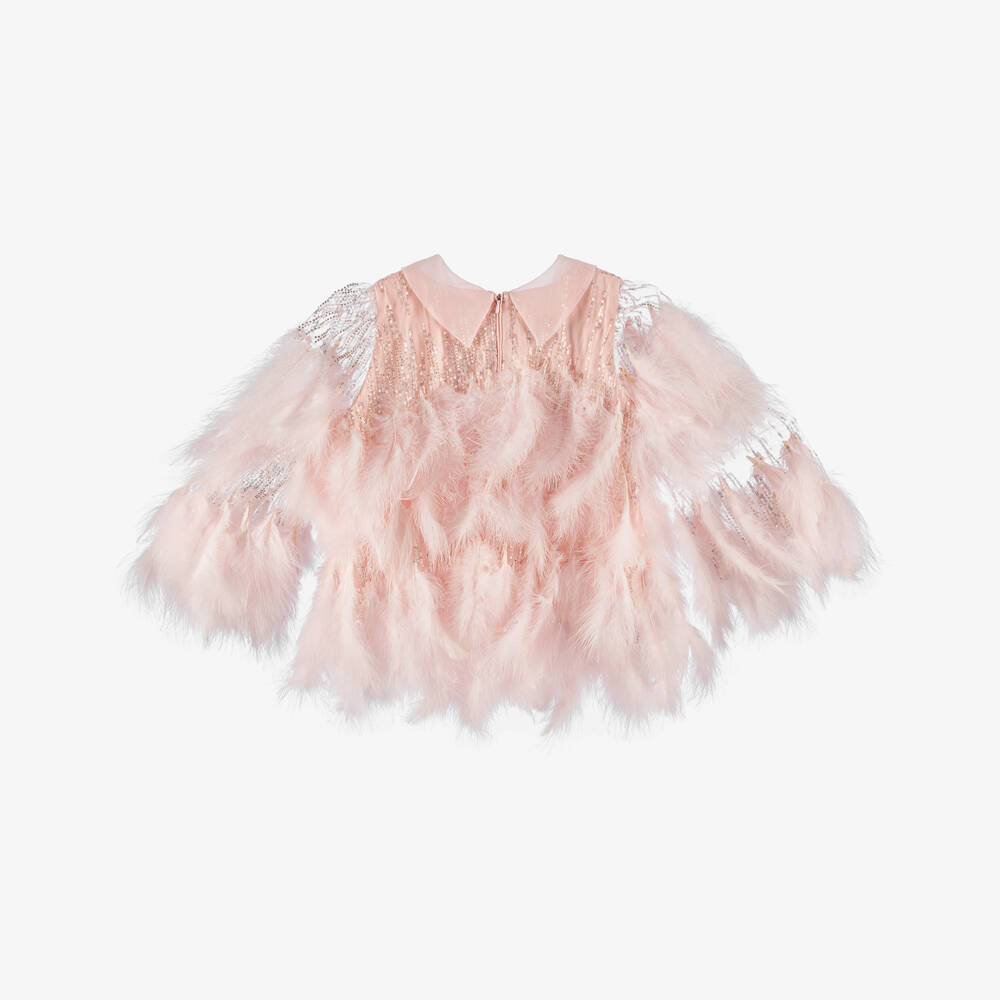 Junona-Элегантный топ с перьями бледно-розовый для девочек | Childrensalon Outlet