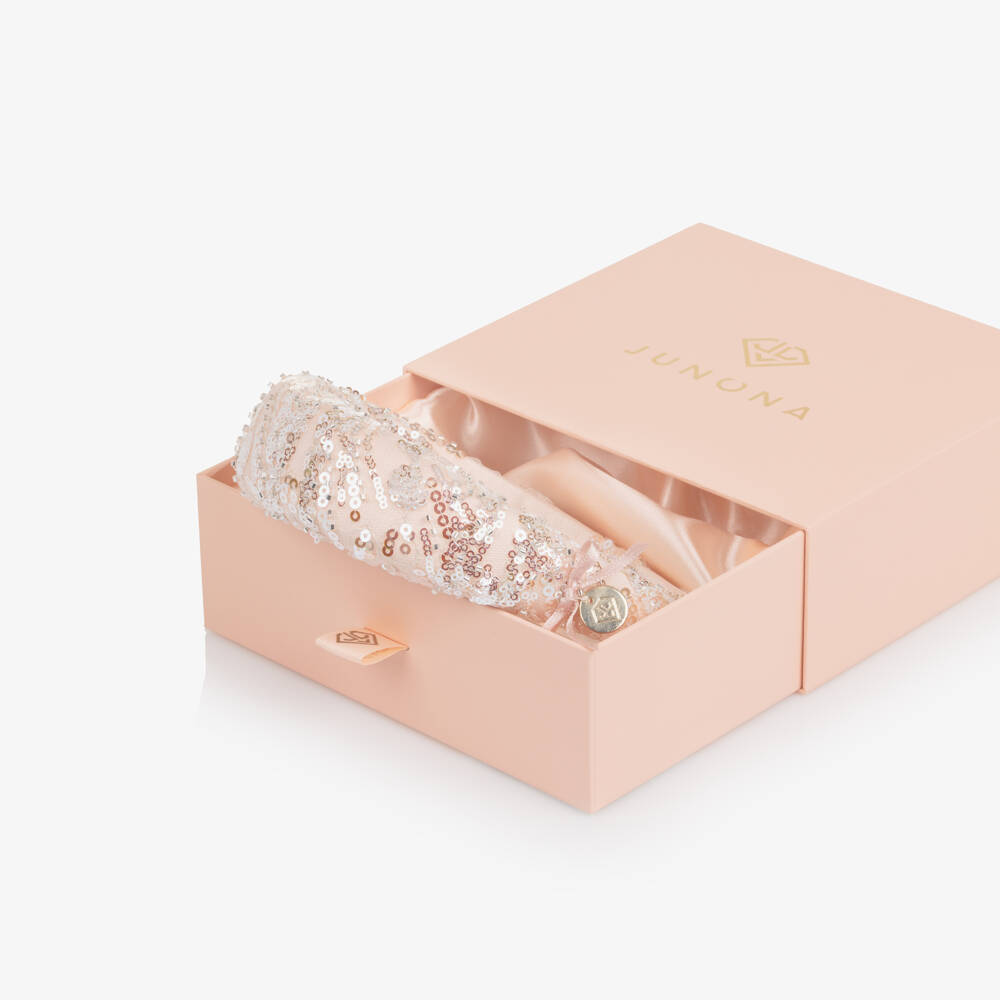 Junona-Girls Pale Pink Padded Hairband with Silver Sequins | Childrensalon Outlet