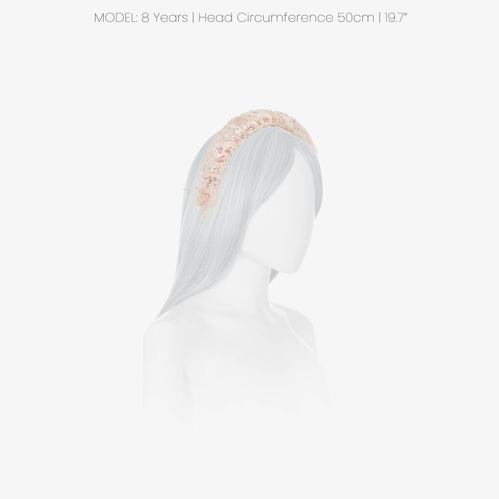 Junona-Girls Pale Pink Padded Hairband with Silver Sequins | Childrensalon Outlet