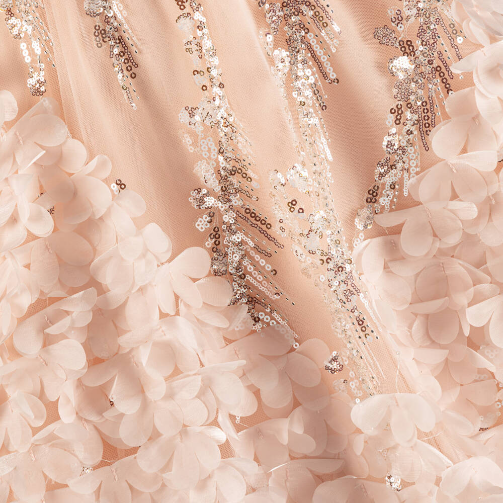 Junona-Girls Pale Pink Sequin Tulle Dress with Florals & Butterflies | Childrensalon Outlet