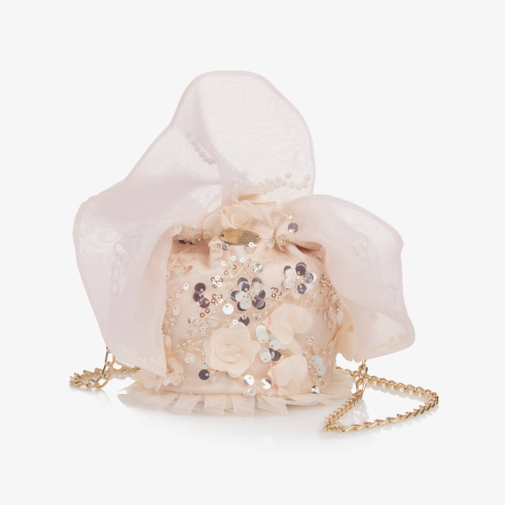 Junona-Girls Pale Pink Sequined Tulle Shoulder Bag (12cm) | Childrensalon Outlet