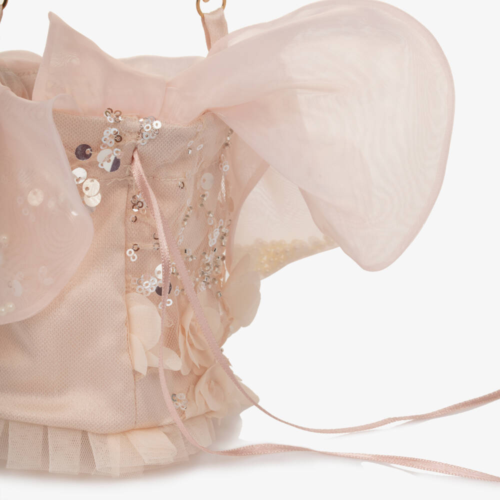 Junona-Girls Pale Pink Sequined Tulle Shoulder Bag (12cm) | Childrensalon Outlet