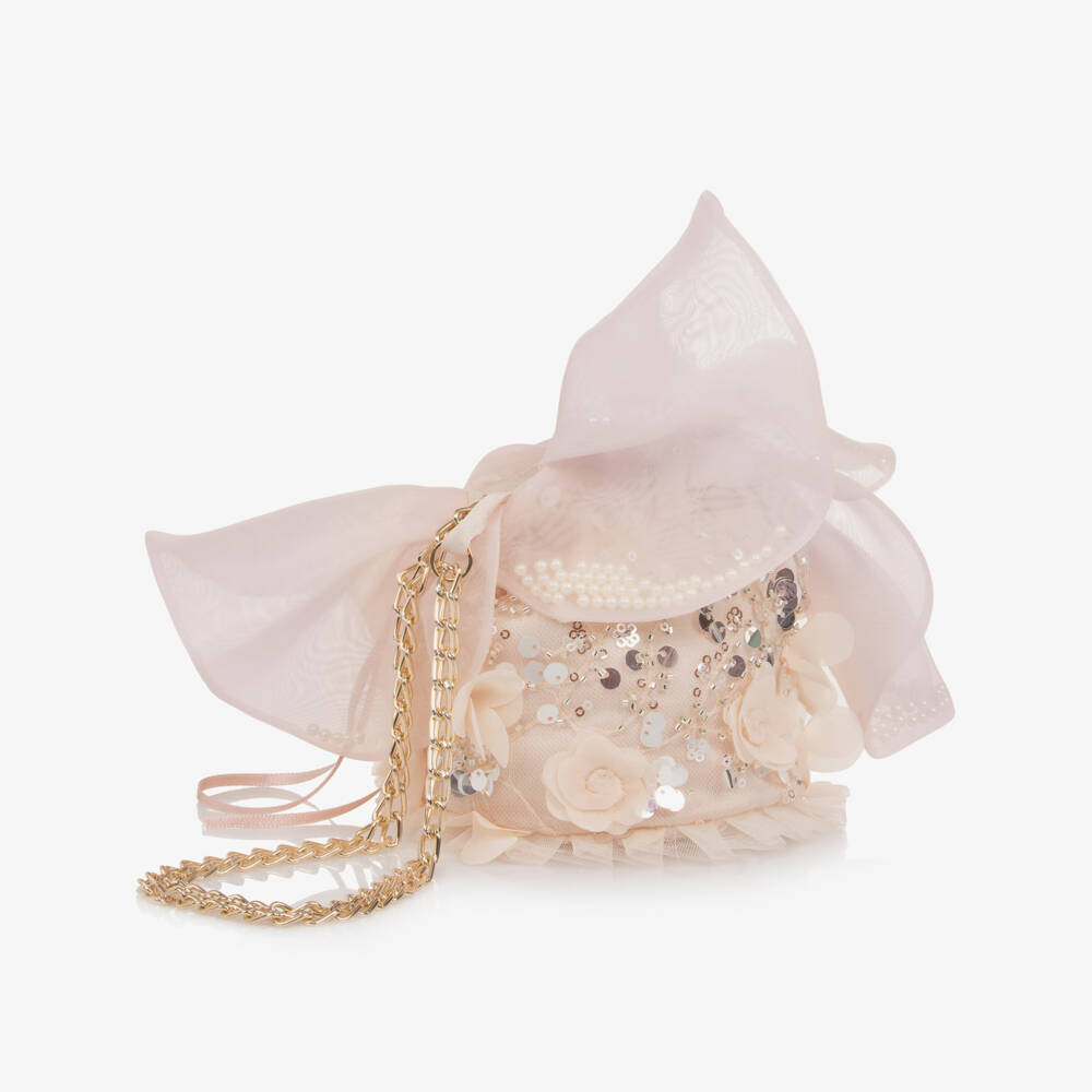 Junona-Girls Pale Pink Sequined Tulle Shoulder Bag (12cm) | Childrensalon Outlet