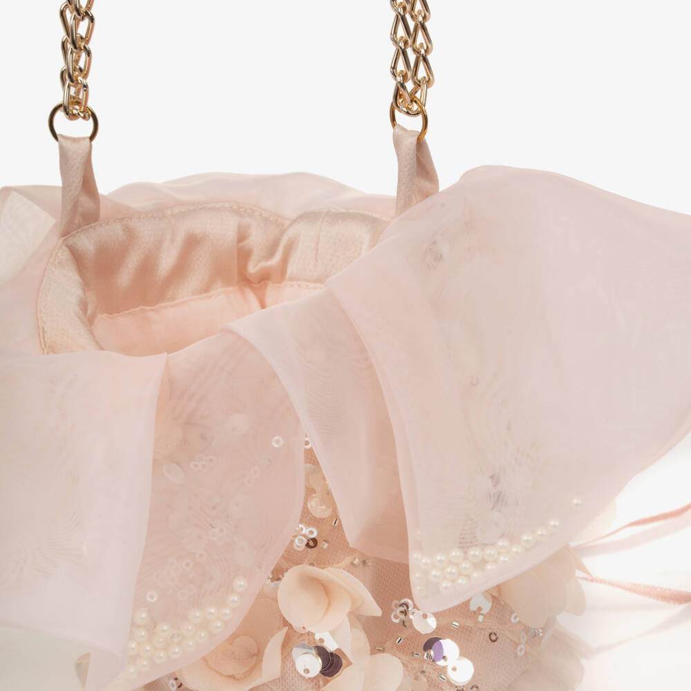 Junona-Girls Pale Pink Sequined Tulle Shoulder Bag (12cm) | Childrensalon Outlet