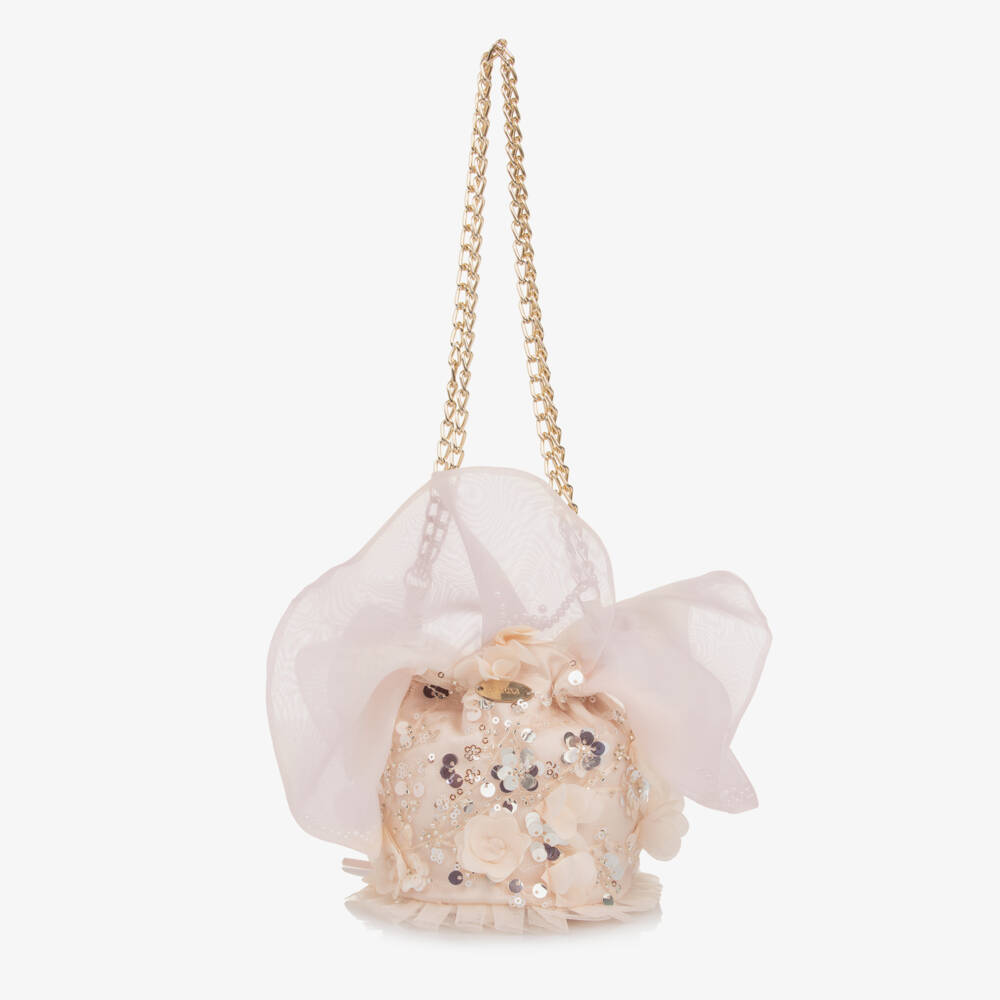 Junona-Girls Pale Pink Sequined Tulle Shoulder Bag (12cm) | Childrensalon Outlet