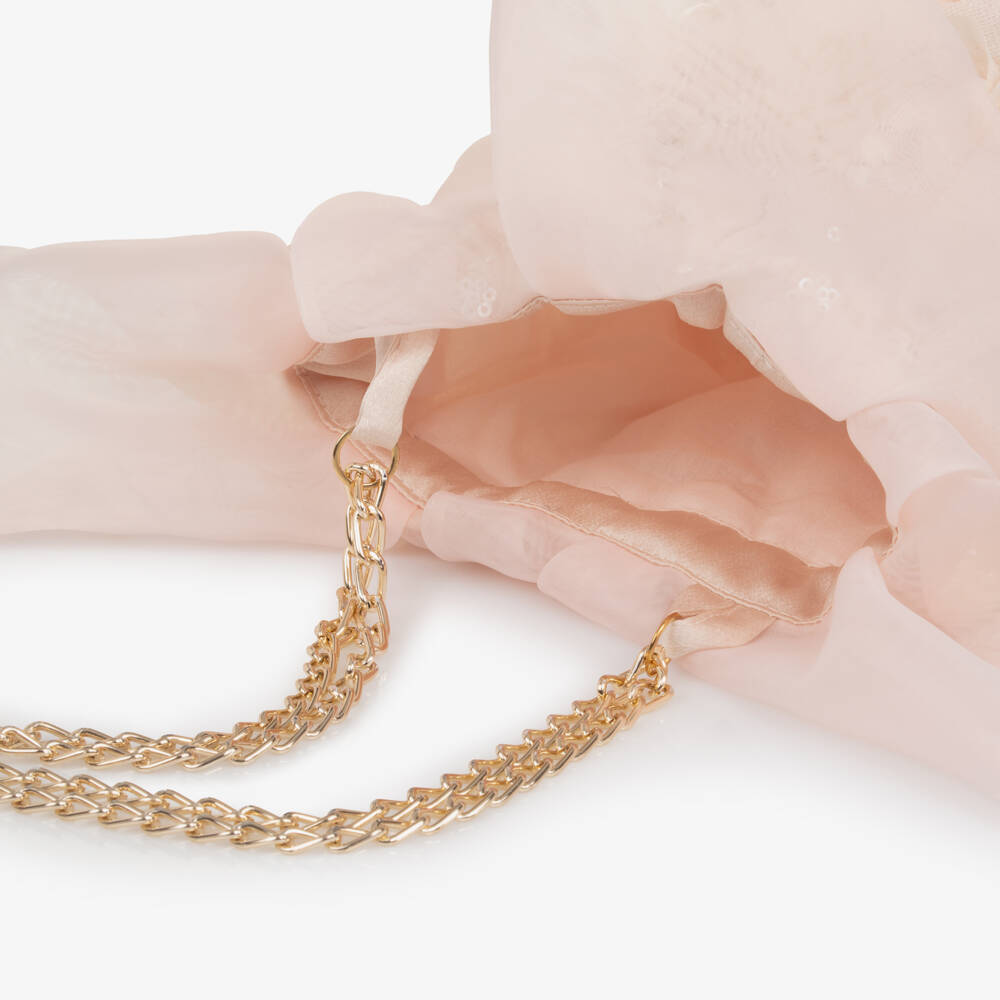 Junona-Girls Pale Pink Sequined Tulle Shoulder Bag (12cm) | Childrensalon Outlet