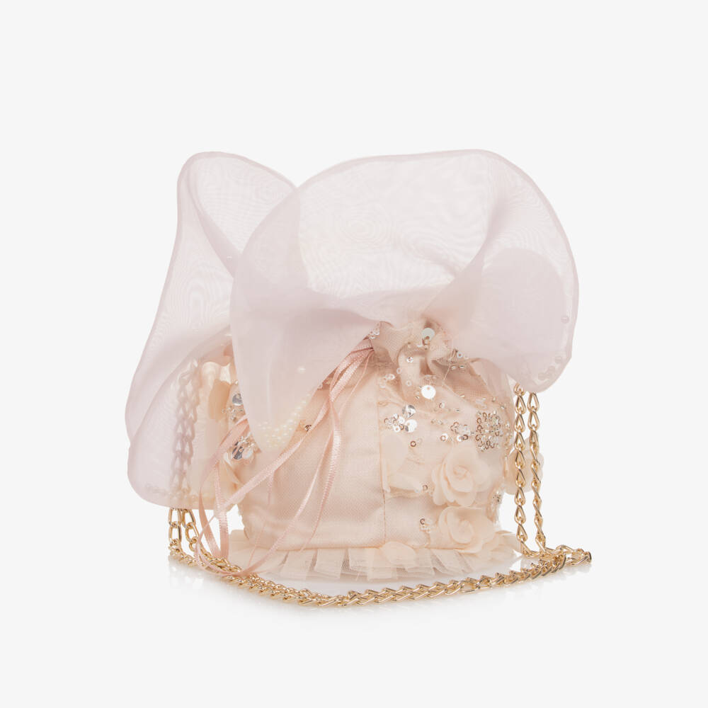 Junona-Girls Pale Pink Sequined Tulle Shoulder Bag (12cm) | Childrensalon Outlet