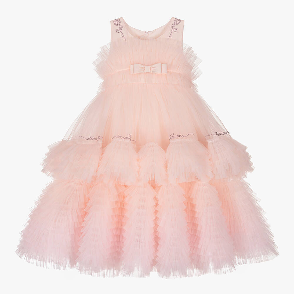 Junona-Girls Pale Pink Tulle Dress | Childrensalon Outlet