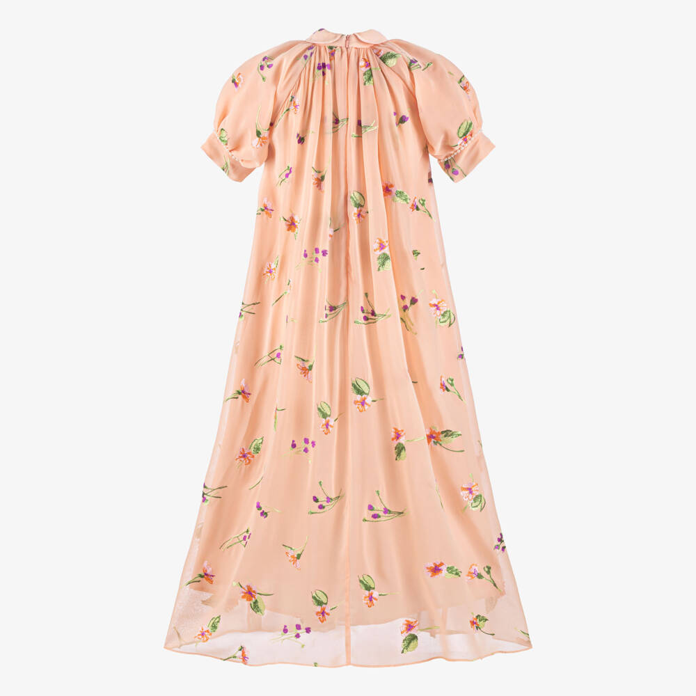 Junona-Girls Peach Chiffon Maxi Dress with Embroidered Florals | Childrensalon Outlet