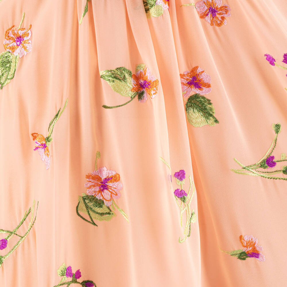 Junona-Girls Peach Chiffon Maxi Dress with Embroidered Florals | Childrensalon Outlet