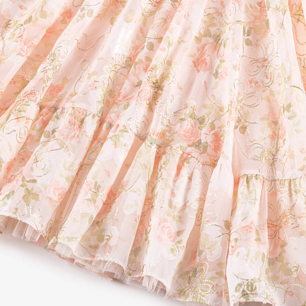 Junona-Girls Peach Embroidered Floral Chiffon Dress | Childrensalon Outlet