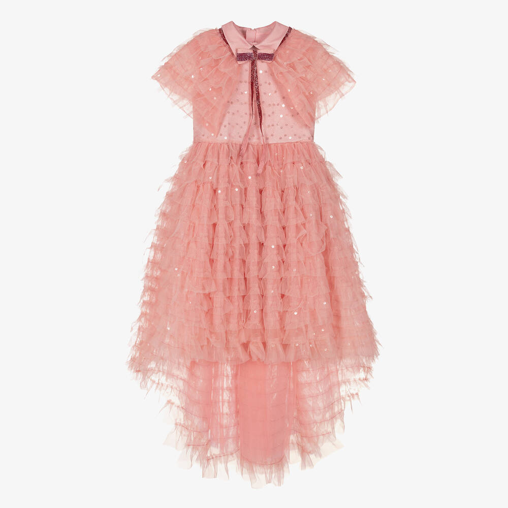 Junona - Girls Pink Asymmetric Ruffle Dress | Childrensalon