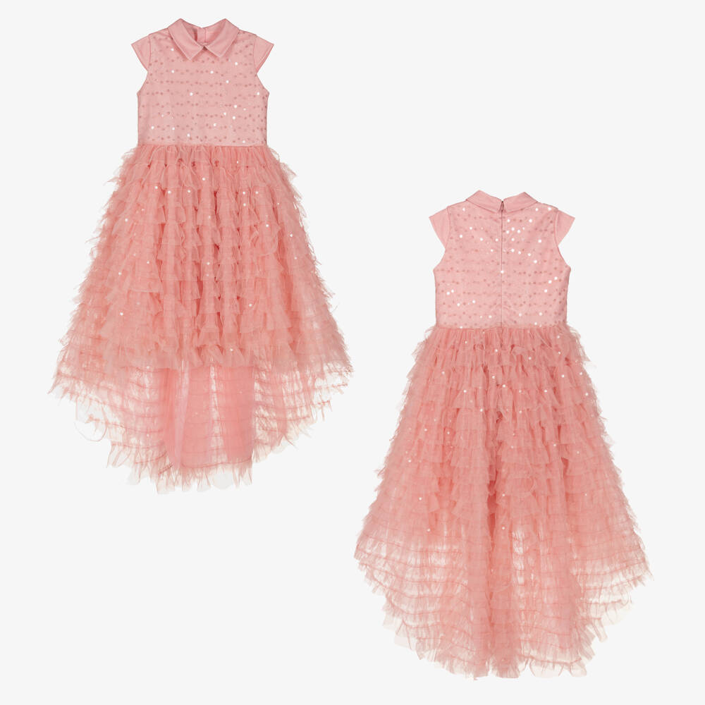 Junona-Girls Pink Asymmetric Ruffle Dress | Childrensalon Outlet