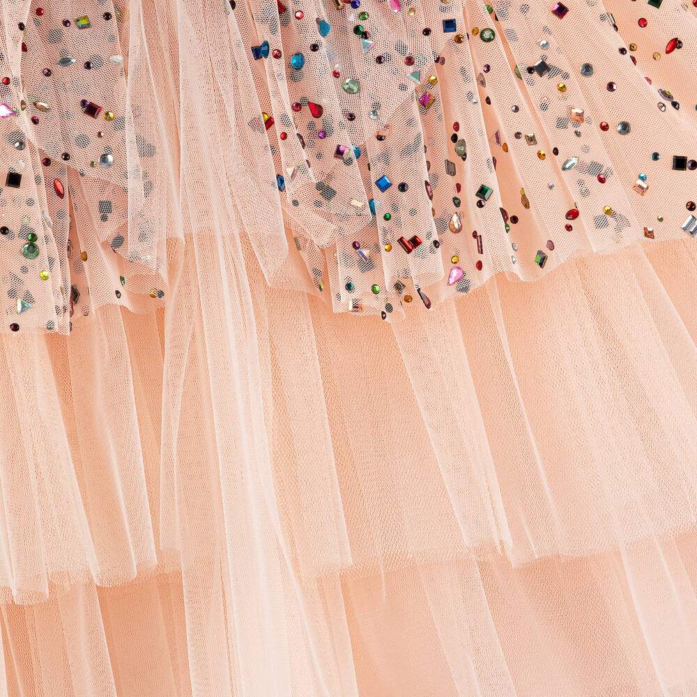 Junona-Girls Pink Asymmetric Tulle Dress | Childrensalon Outlet